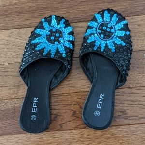 EPR black blue beaded slippers size 39